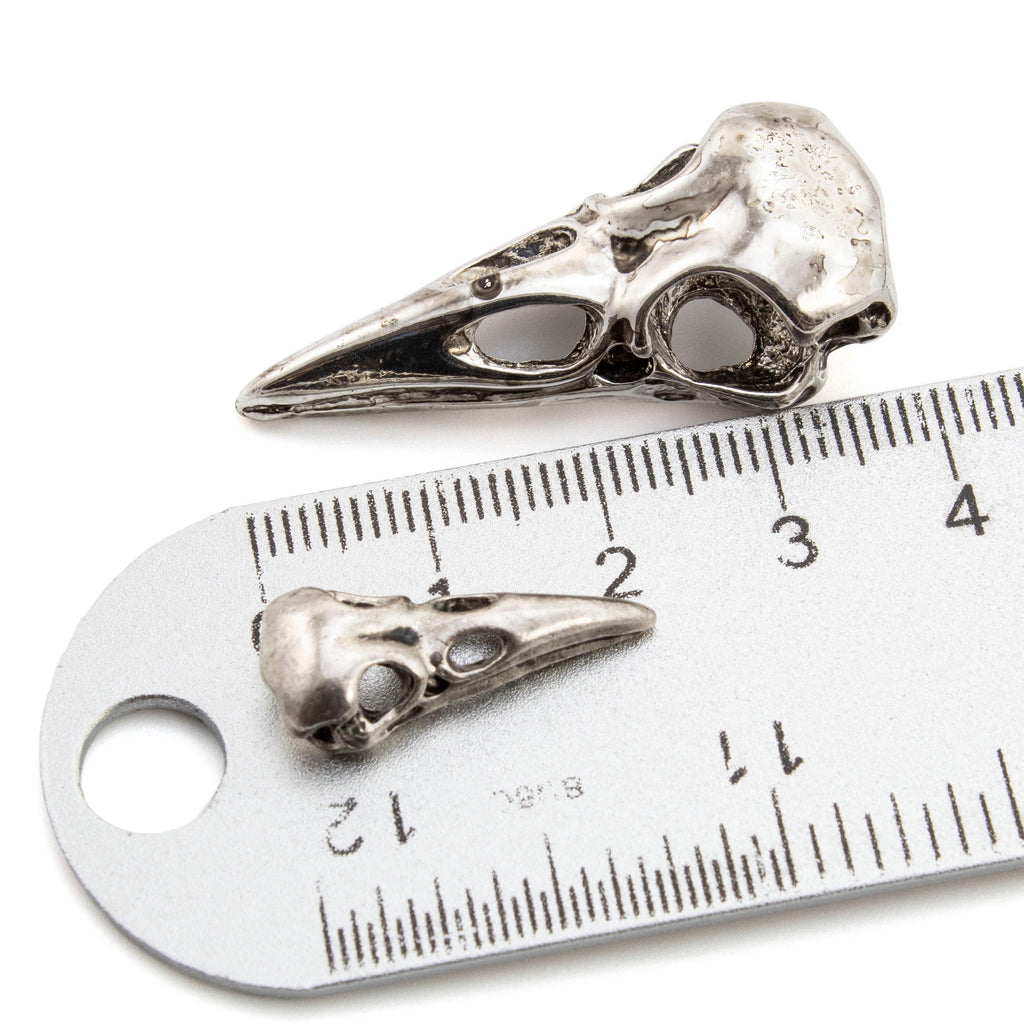 3D Raven Skull Pewter Pendant - Focal Charm with Antique Silver or Antique Gold Finish - 2 Sizes
