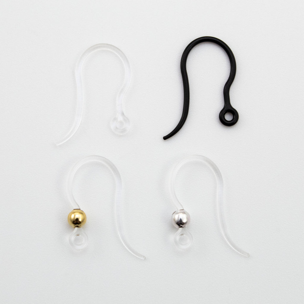 4 Pairs Acrylic Ear Wires - Clear or Black - Hypoallergenic - 100% Guarantee