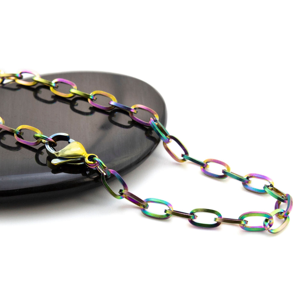 2mm or 4mm Oval Cable Chain in Rainbow Anodized Surgical Steel - By the Foot or Finished Necklace Chain