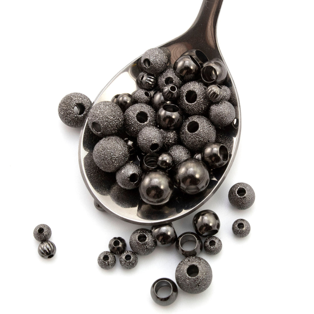 50 Mixed Gunmetal Round Beads - Smooth, Stardust and Corrugated 100% Guarantee