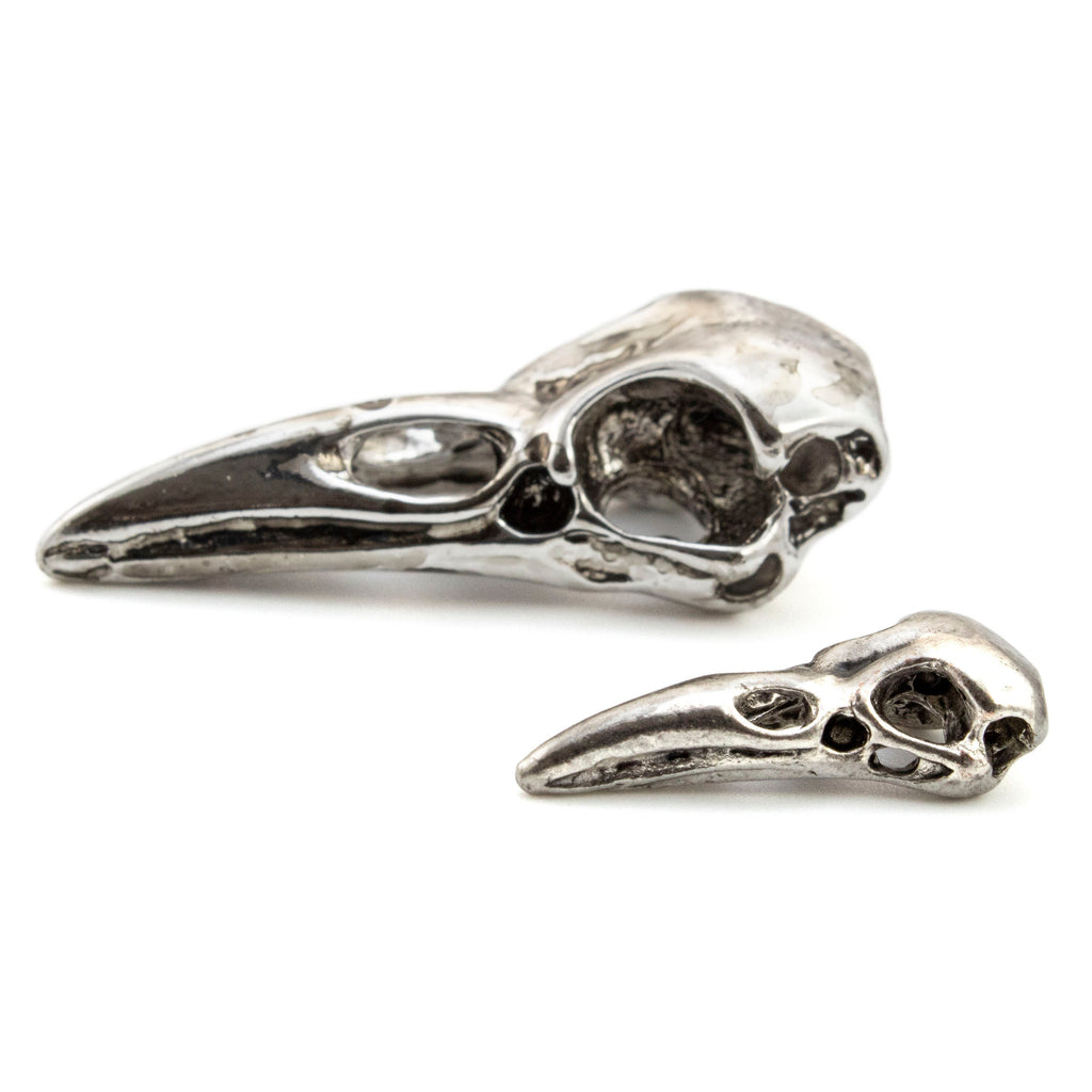 3D Raven Skull Pewter Pendant - Focal Charm with Antique Silver or Antique Gold Finish - 2 Sizes