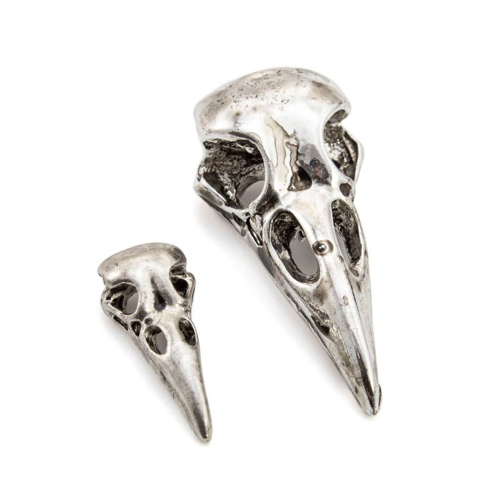 3D Raven Skull Pewter Pendant - Focal Charm with Antique Silver or Antique Gold Finish - 2 Sizes