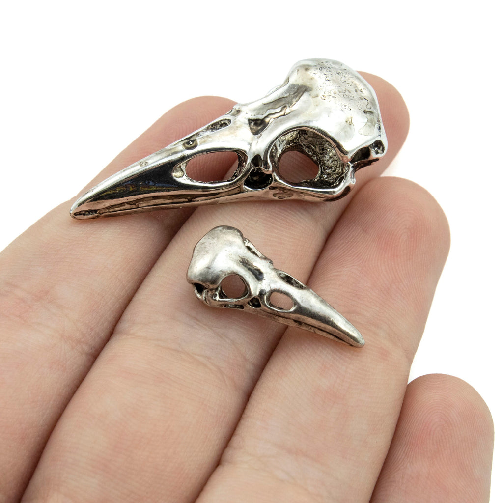 3D Raven Skull Pewter Pendant - Focal Charm with Antique Silver or Antique Gold Finish - 2 Sizes