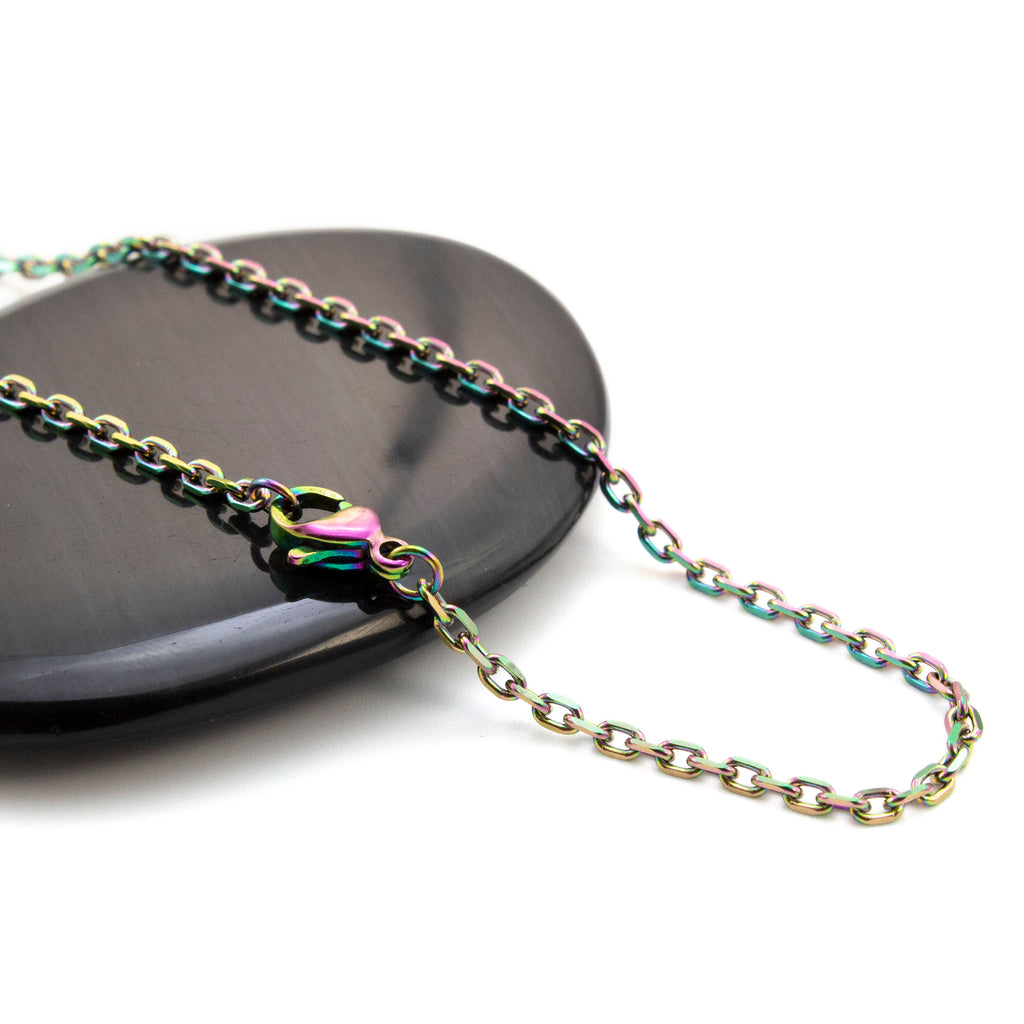 4mm Diamond Cut Oval Cable Chain in Rainbow Anodized Surgical Steel - By the Foot or Finished Necklace