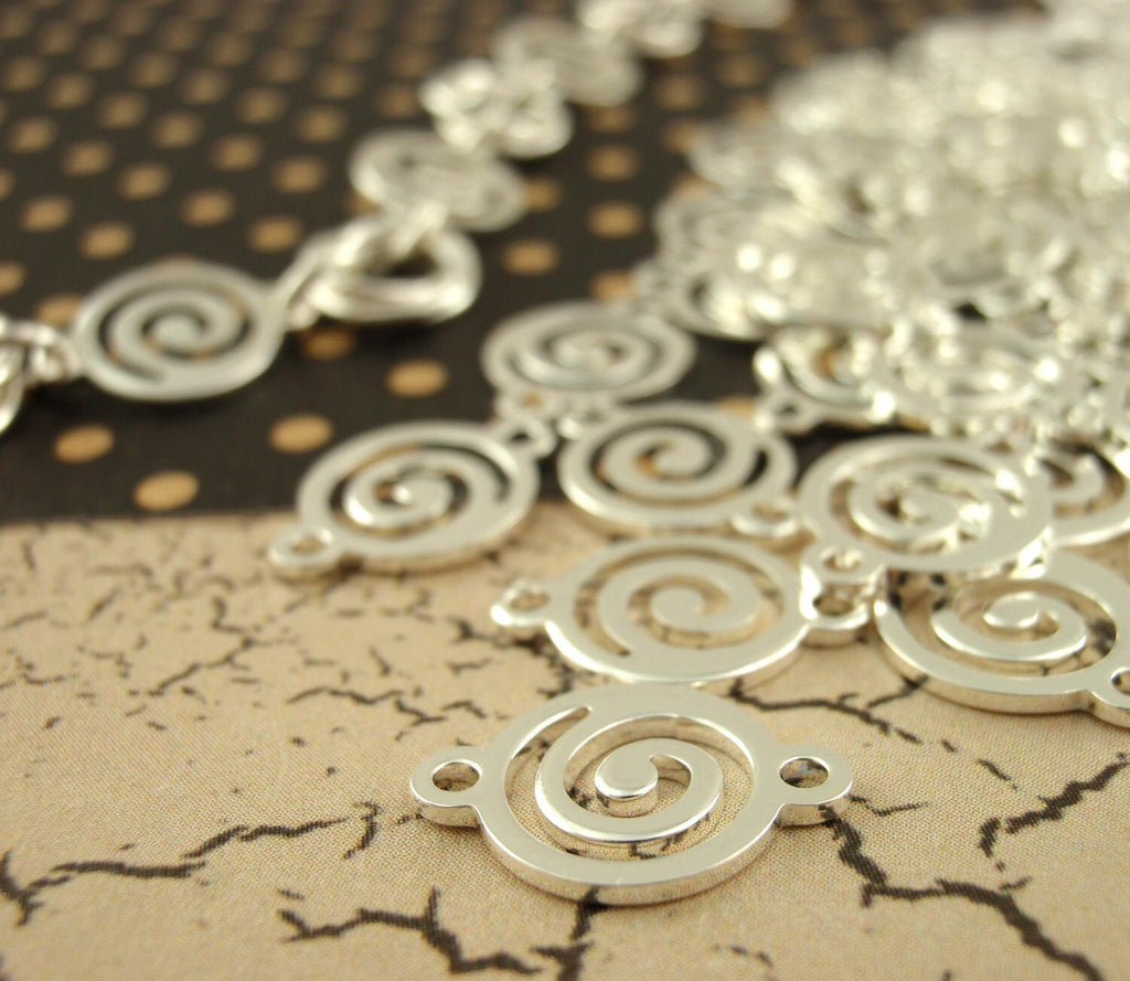 10 Swirly Circle Links - 10mm, 14mm, 17mm - Silver Plated or Gold Plated - 100% Guarantee