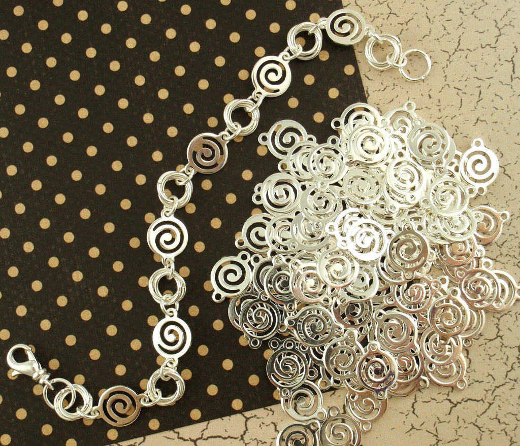 10 Swirly Circle Links - 10mm, 14mm, 17mm - Silver Plated or Gold Plated - 100% Guarantee