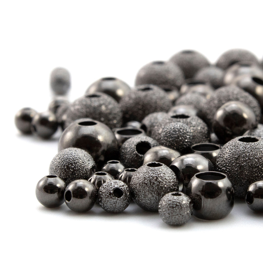 50 Mixed Gunmetal Round Beads - Smooth, Stardust and Corrugated 100% Guarantee