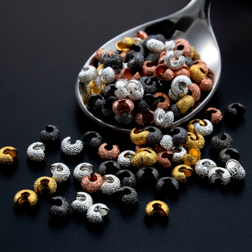 50 - Stardust Crimp Covers - 4mm in Silver Plated, Gold Plated, Gunmetal, or Copper Plated