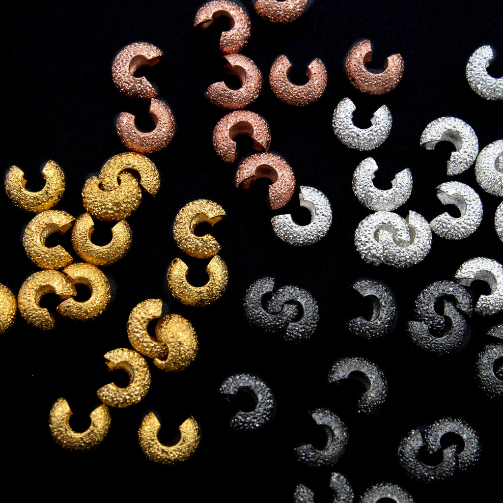 50 - Stardust Crimp Covers - 4mm in Silver Plated, Gold Plated, Gunmetal, or Copper Plated