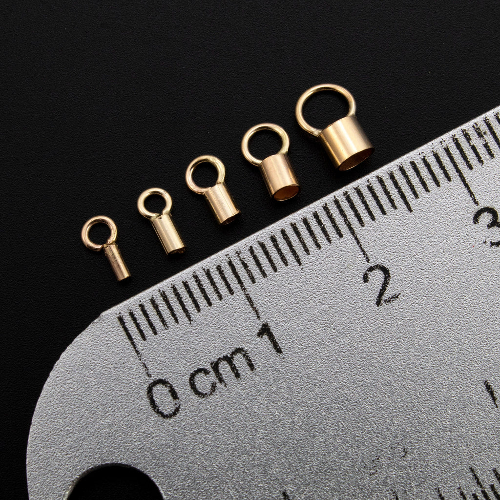 4 - 14kt Gold Filled End Caps with Rings - 1.5mm, 1.9mm, 2.3mm, 4mm ID Made in the USA