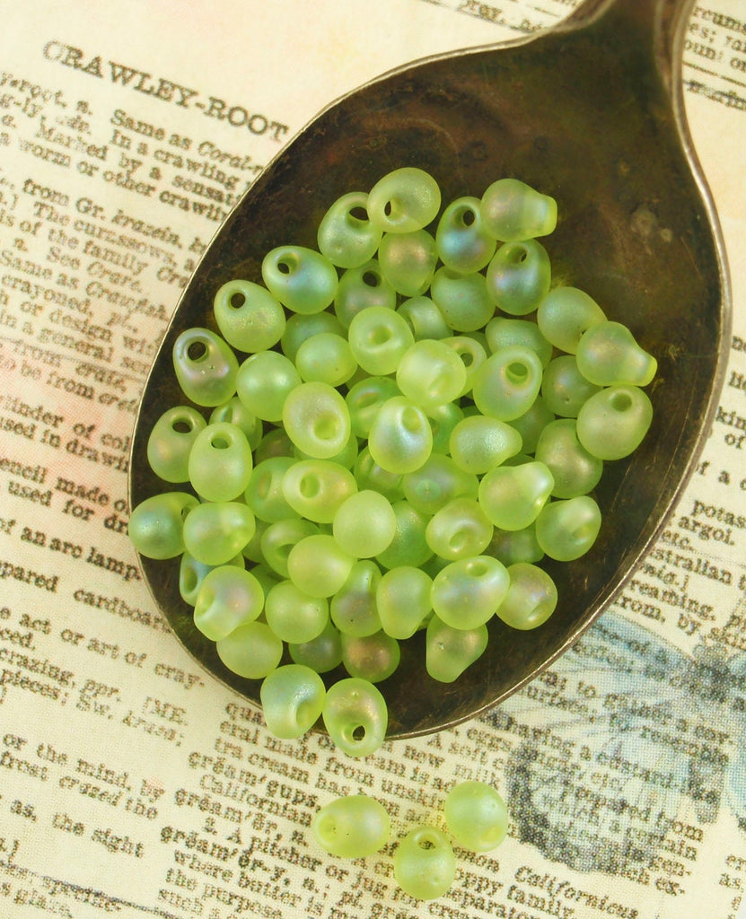 Matte Chartreuse AB Drop Glass Miyuki Beads - Perfect for Shaggy Earrings, Rings, Necklaces