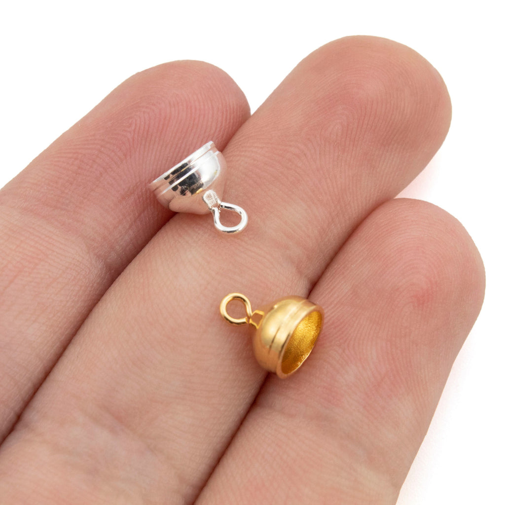 20 - 7mm X 8mm Glue-In Round Cord Ends - Silver Plated or Gold Plated with Swivel Loop - 100% Guarantee