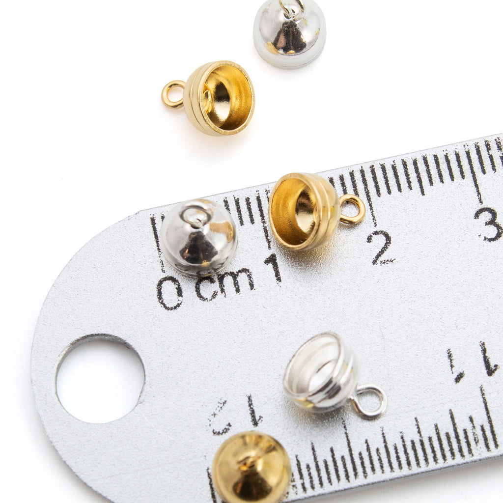 20 - 7mm X 8mm Glue-In Round Cord Ends - Silver Plated or Gold Plated with Swivel Loop - 100% Guarantee