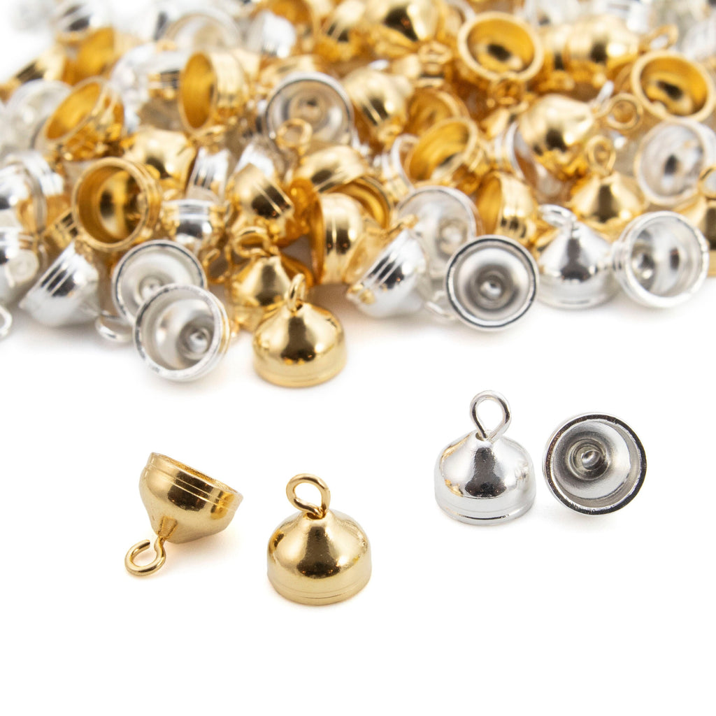 20 - 7mm X 8mm Glue-In Round Cord Ends - Silver Plated or Gold Plated with Swivel Loop - 100% Guarantee