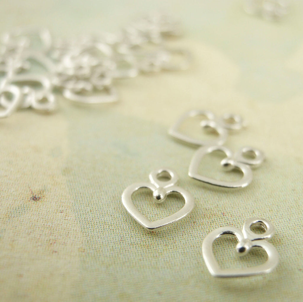 20 Petite Sterling Silver Heart Charms - 100% Guarantee