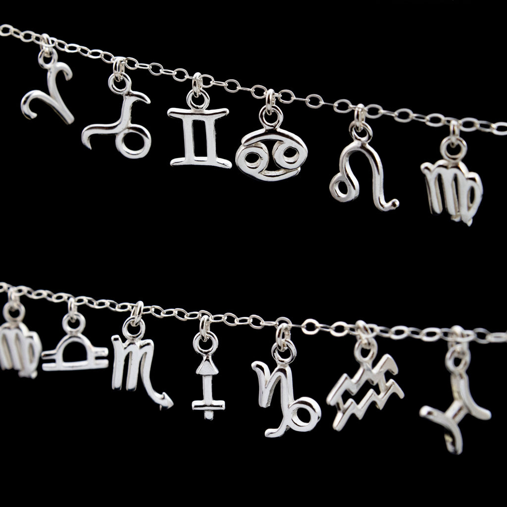 Sterling Silver Zodiac Charm Necklace - Aries, Taurus, Gemini, Cancer, Leo, Virgo, Libra, Scorpio, Saggitarius, Capricorn, Aquarius, Pisces