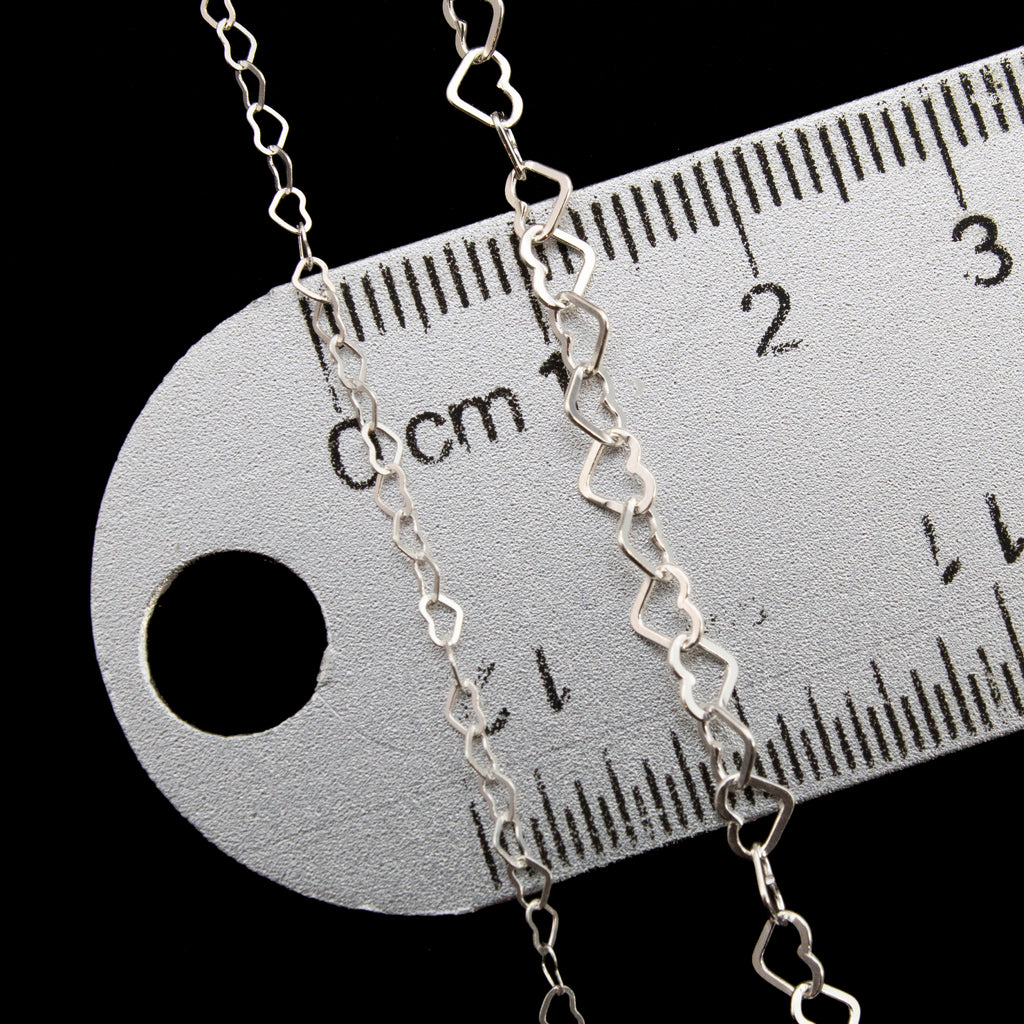 Sterling Silver Flat Heart Link Chain - 1.9mm, 3.4mm, 6mm - Black, Antique or Shiny Custom Finished Lengths or By The Foot Chain