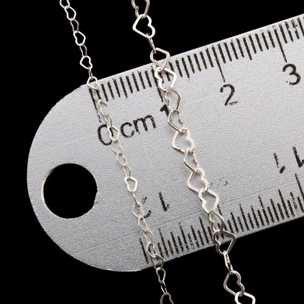 Sterling Silver Flat Heart Chain - 1.9mm, 3.4mm, 6mm Any Length Necklace or By The Foot