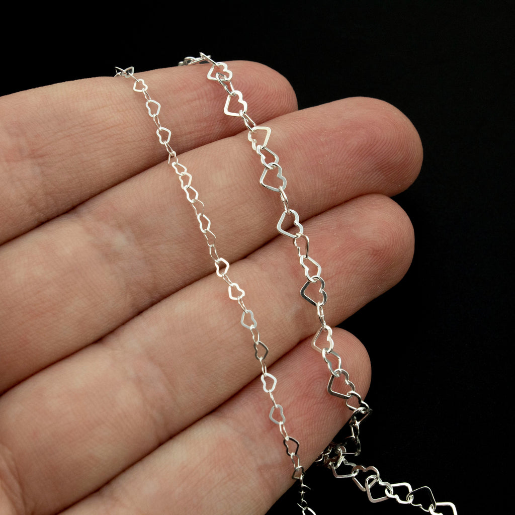 Sterling Silver Flat Heart Chain - 1.9mm, 3.4mm, 6mm Any Length Necklace or By The Foot