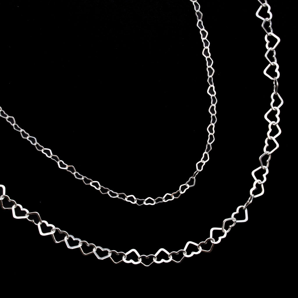 Sterling Silver Flat Heart Link Chain - 1.9mm, 3.4mm, 6mm - Black, Antique or Shiny Custom Finished Lengths or By The Foot Chain