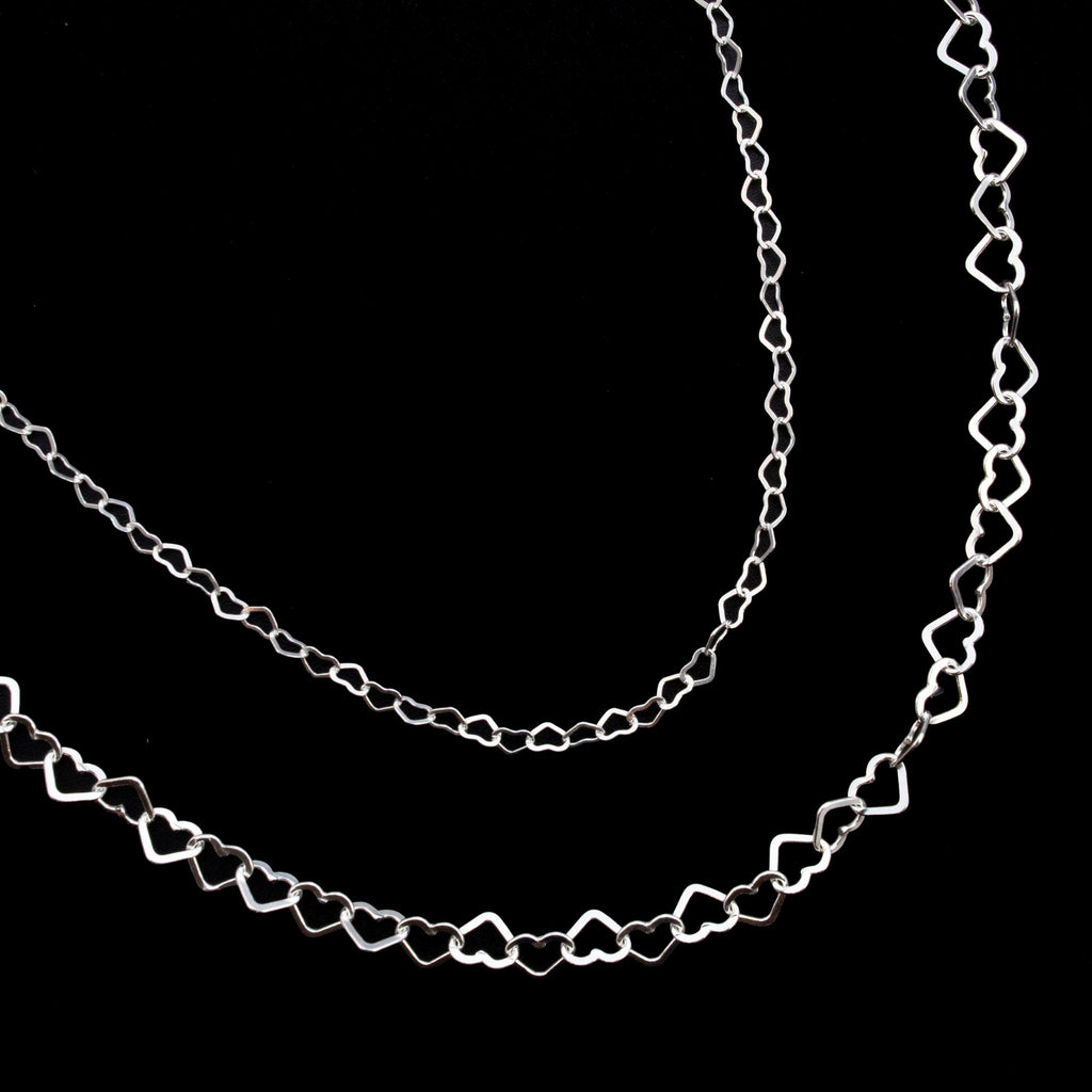 Sterling Silver Flat Heart Chain - 1.9mm, 3.4mm, 6mm Any Length Necklace or By The Foot