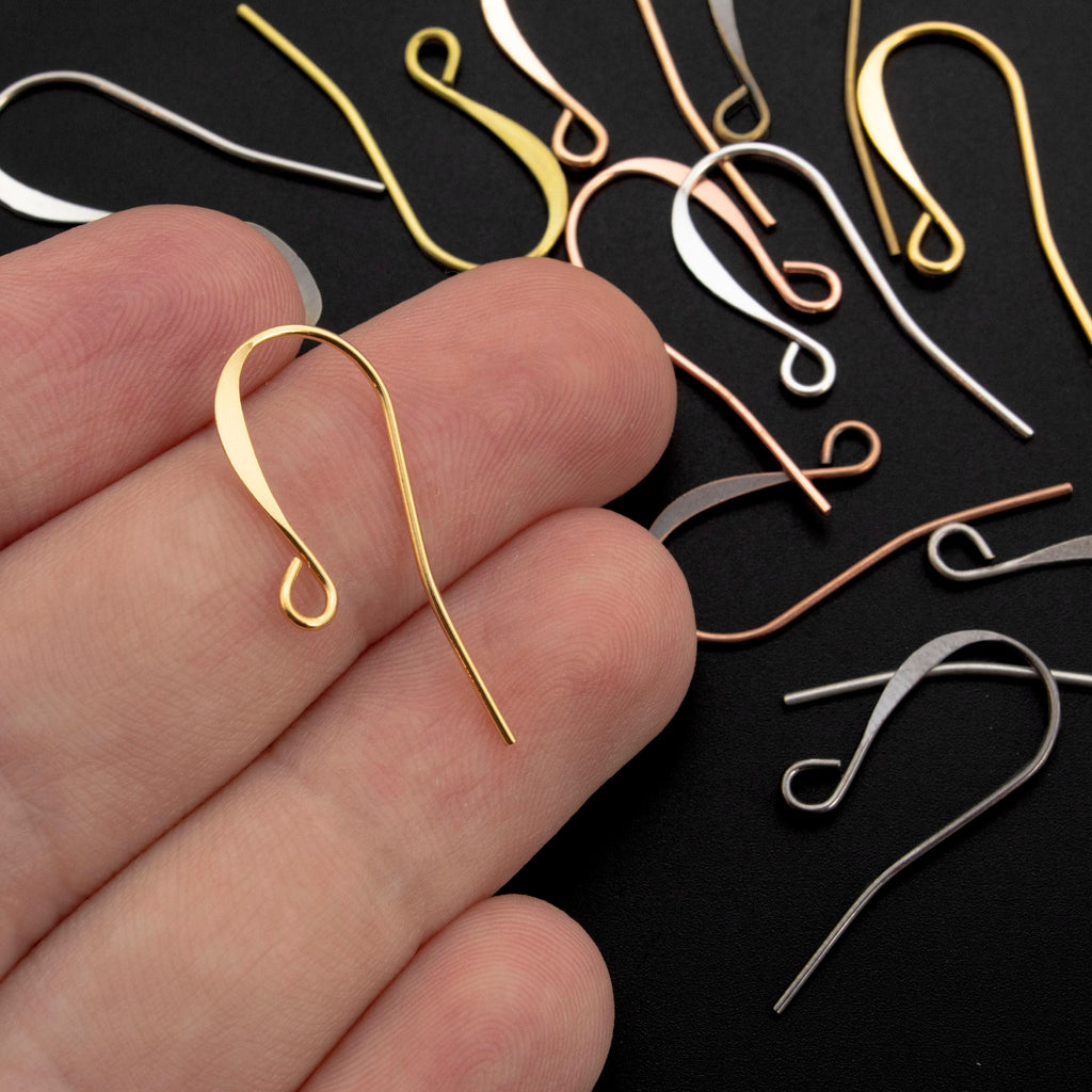 18 Pairs Slope Ear Wires - Gold, Silver, Rose Gold, Antique Silver, Antique Gold, Copper, Antique Copper, Gunmetal, Bright Silver