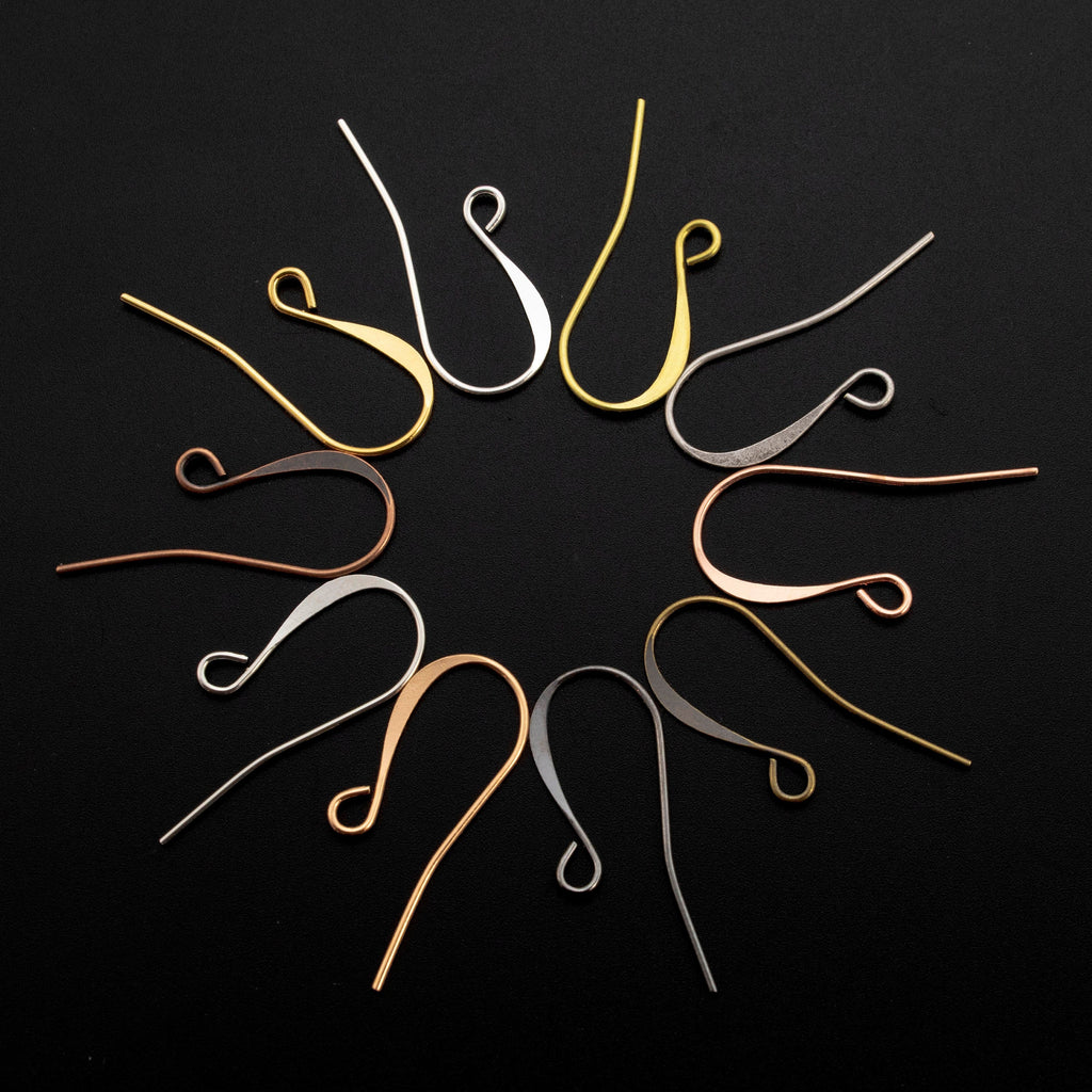 18 Pairs Slope Ear Wires - Gold, Silver, Rose Gold, Antique Silver, Antique Gold, Copper, Antique Copper, Gunmetal, Bright Silver