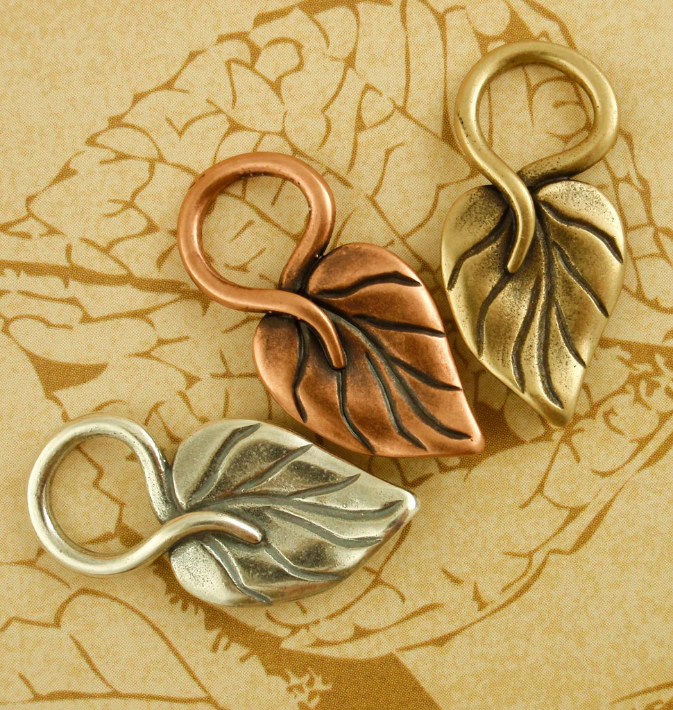1 Leaf Toggle Clasp - 26.5mm - Antique Copper, Antique Silver, Antique Gold, Gold Plate - 100% Guarantee