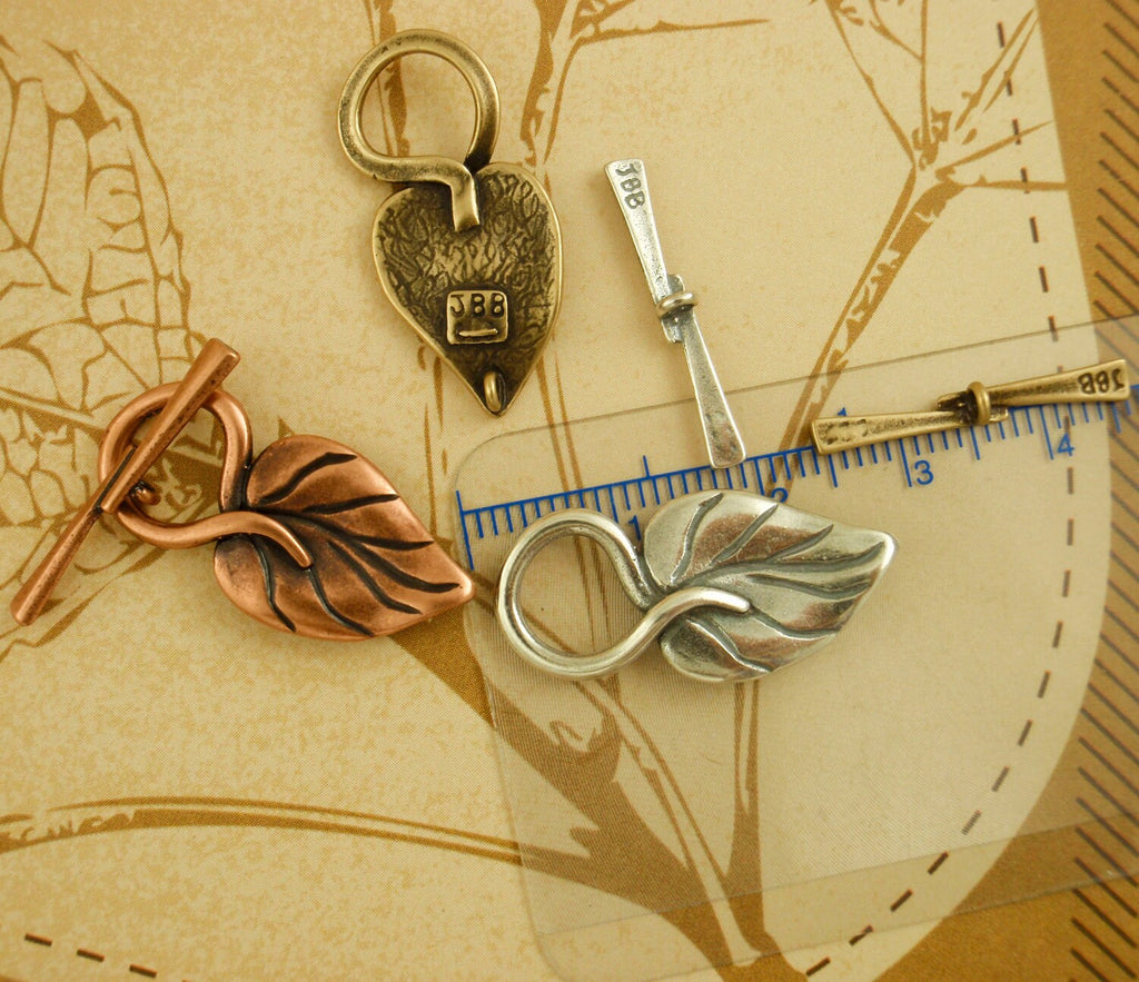 1 Leaf Toggle Clasp - 26.5mm - Antique Copper, Antique Silver, Antique Gold, Gold Plate - 100% Guarantee