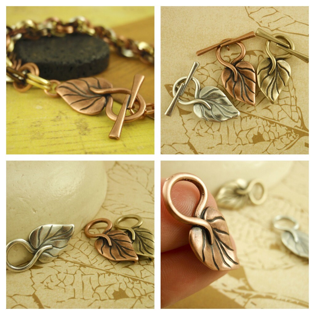 1 Leaf Toggle Clasp - 26.5mm - Antique Copper, Antique Silver, Antique Gold, Gold Plate - 100% Guarantee