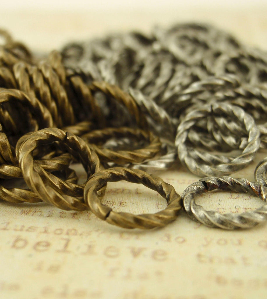 100 Fancy Antique Silver, Antique Copper or Antique Gold Jump Rings - 16 gauge 6, 8, 10mm OD - Great Vintage Look - 100% Guarantee
