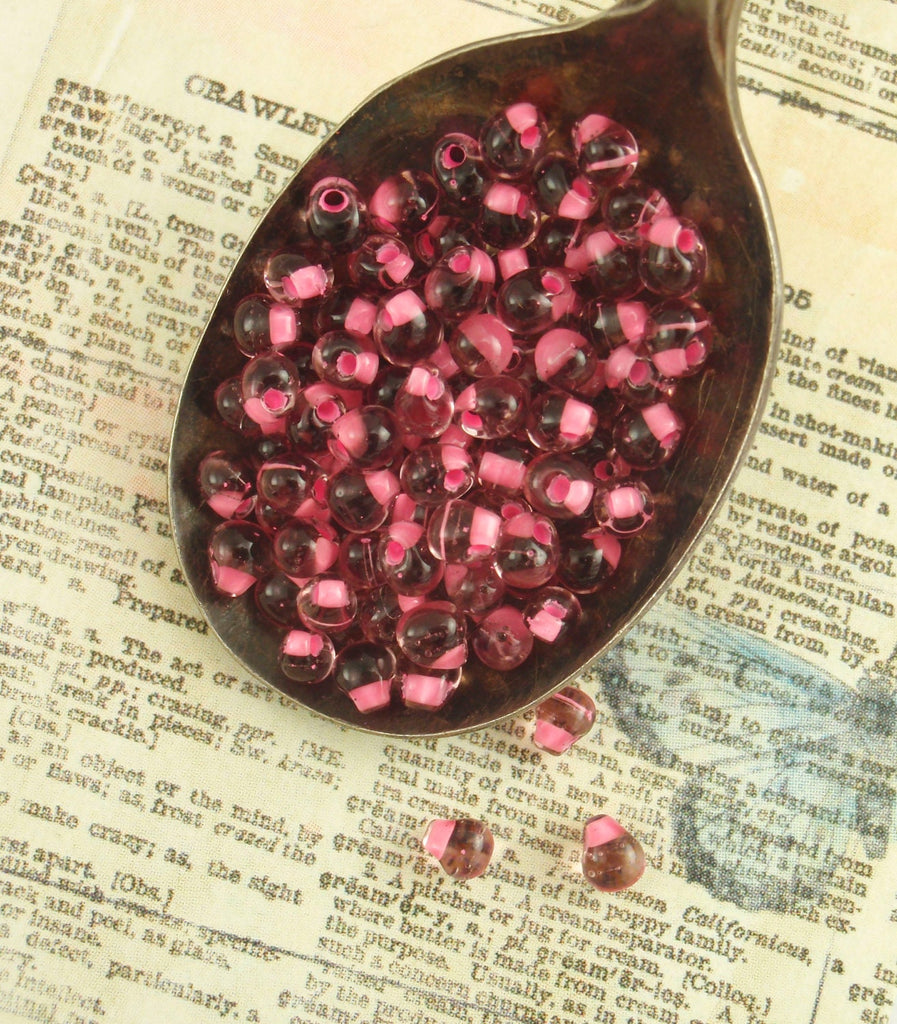 Miyuki DPF-03 Pink Lined Smoky Amethyst Drop Beads - 3mm X 4mm