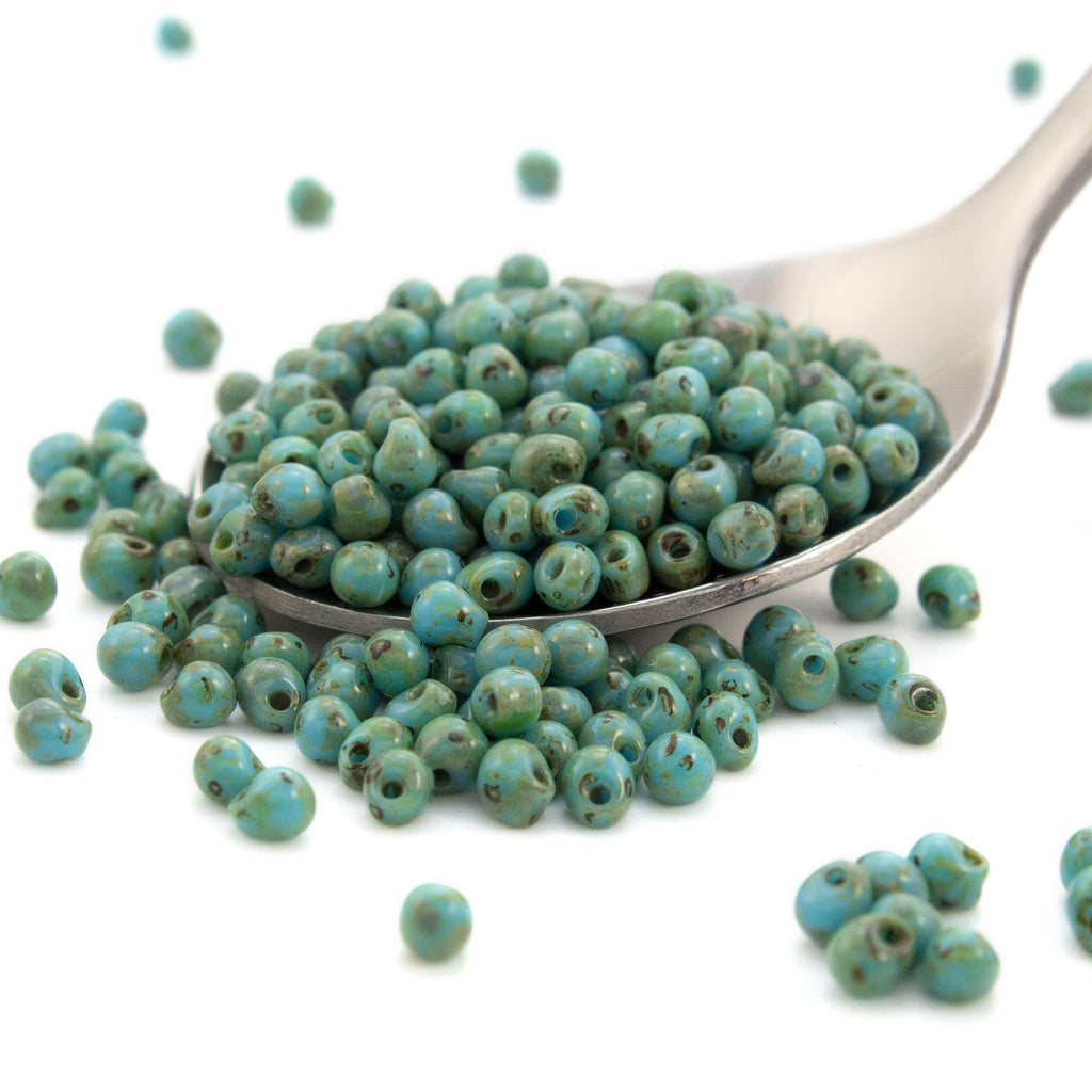 Opaque Turquoise Blue Picasso Fringe Glass Beads - 3.4mm Miyuki Tear Drops - 100% Guarantee