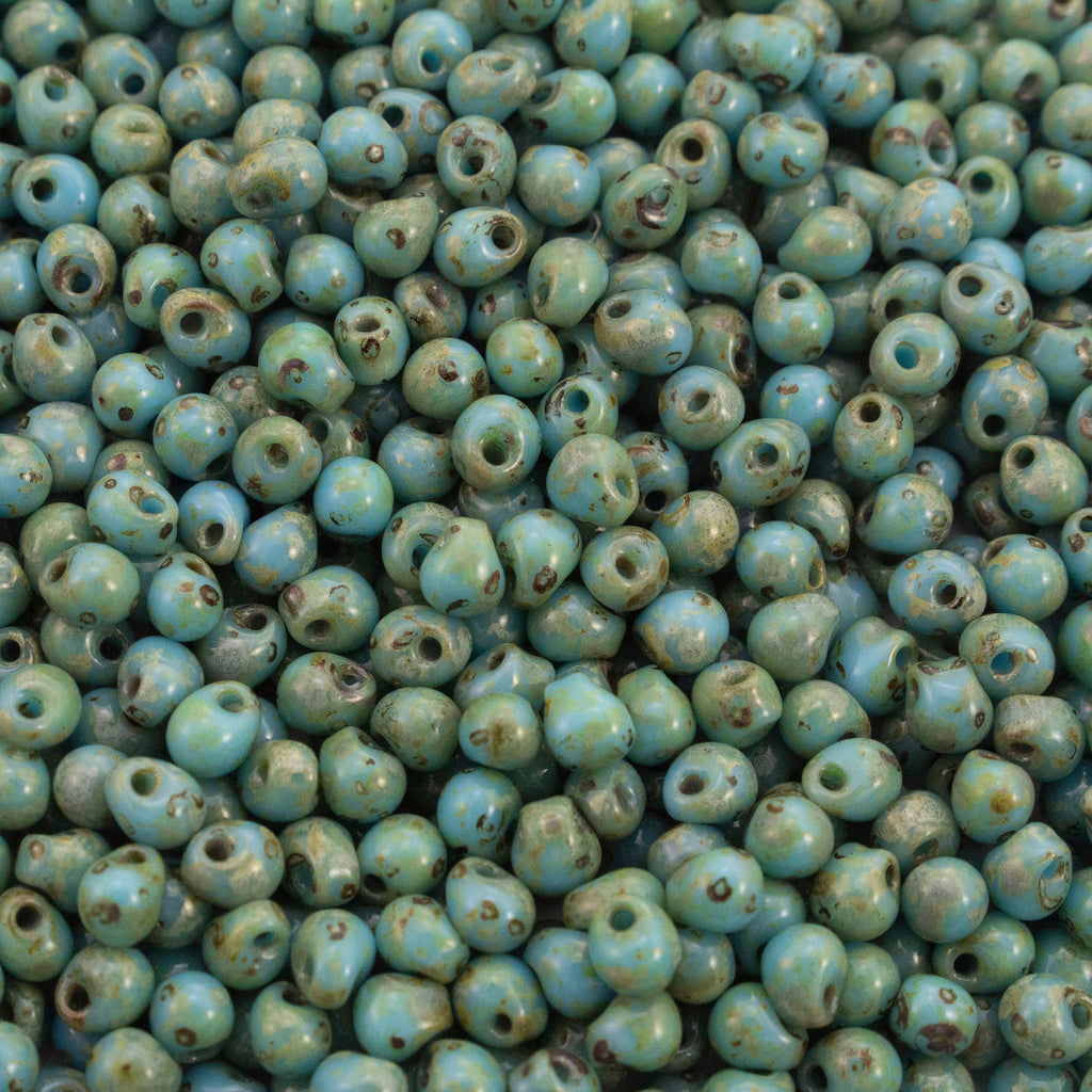 Opaque Turquoise Blue Picasso Fringe Glass Beads - 3.4mm Miyuki Tear Drops - 100% Guarantee
