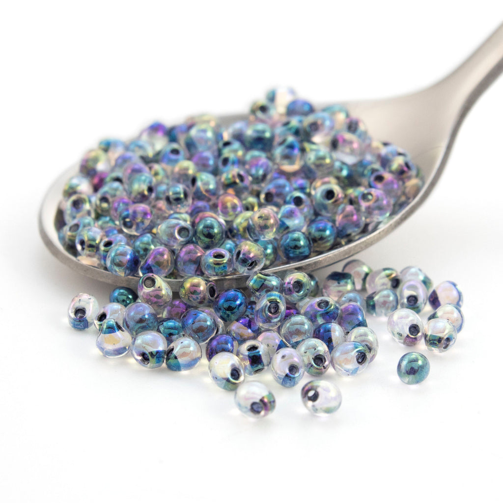 Noir Lined Crystal AB Fringe Glass Beads - 3.4mm Miyuki Tear Drops - 100% Guarantee