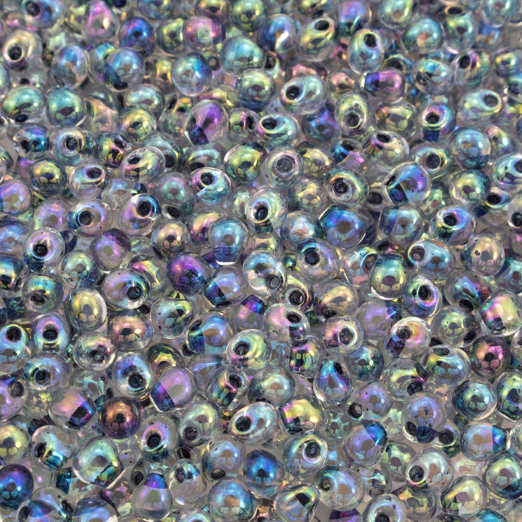 Noir Lined Crystal AB Fringe Glass Beads - 3.4mm Miyuki Tear Drops - 100% Guarantee