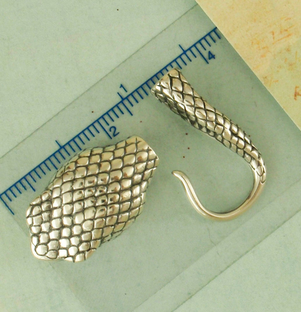 1 Sterling Silver Snake Hook Clasp - Large 37mm X 10mm - Shiny or Antique - 100% Guarantee