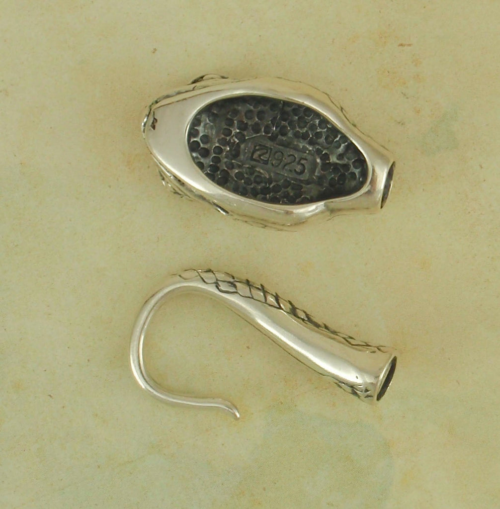 1 Sterling Silver Snake Hook Clasp - Large 37mm X 10mm - Shiny or Antique - 100% Guarantee