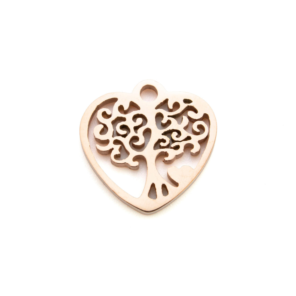 Clearance Sale 2 Rose Gold Plated Heart Charms with Filigree Tree Design