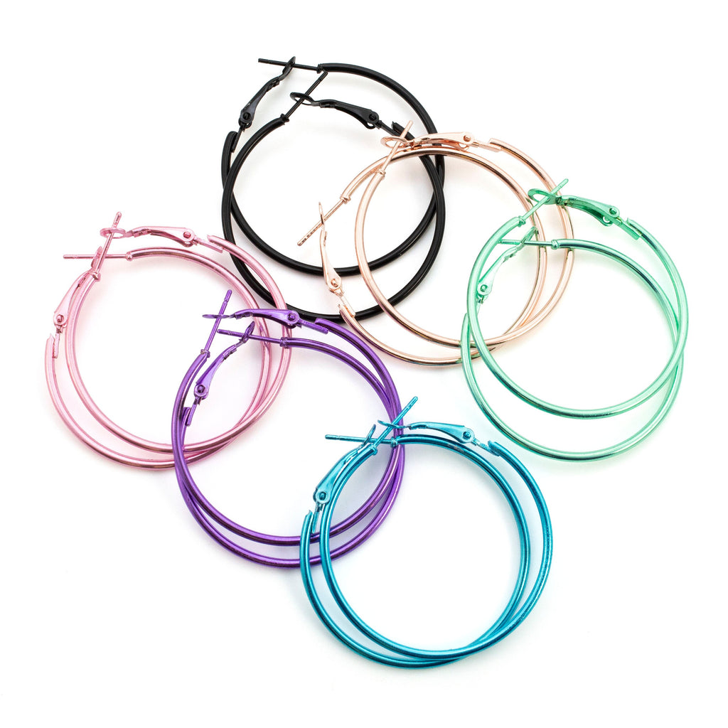6 Pairs Hinged Beading Hoops - Economical 40mm or 50mm in Bright Colors
