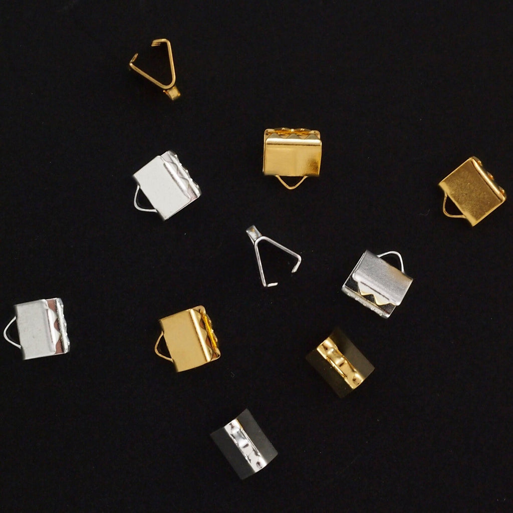 10 - Fold Over Crimp Ends for Ribbon or Leather - 5 Sizes - Silver or Gold Plate - Best Commercially Made - 100% Guarantee