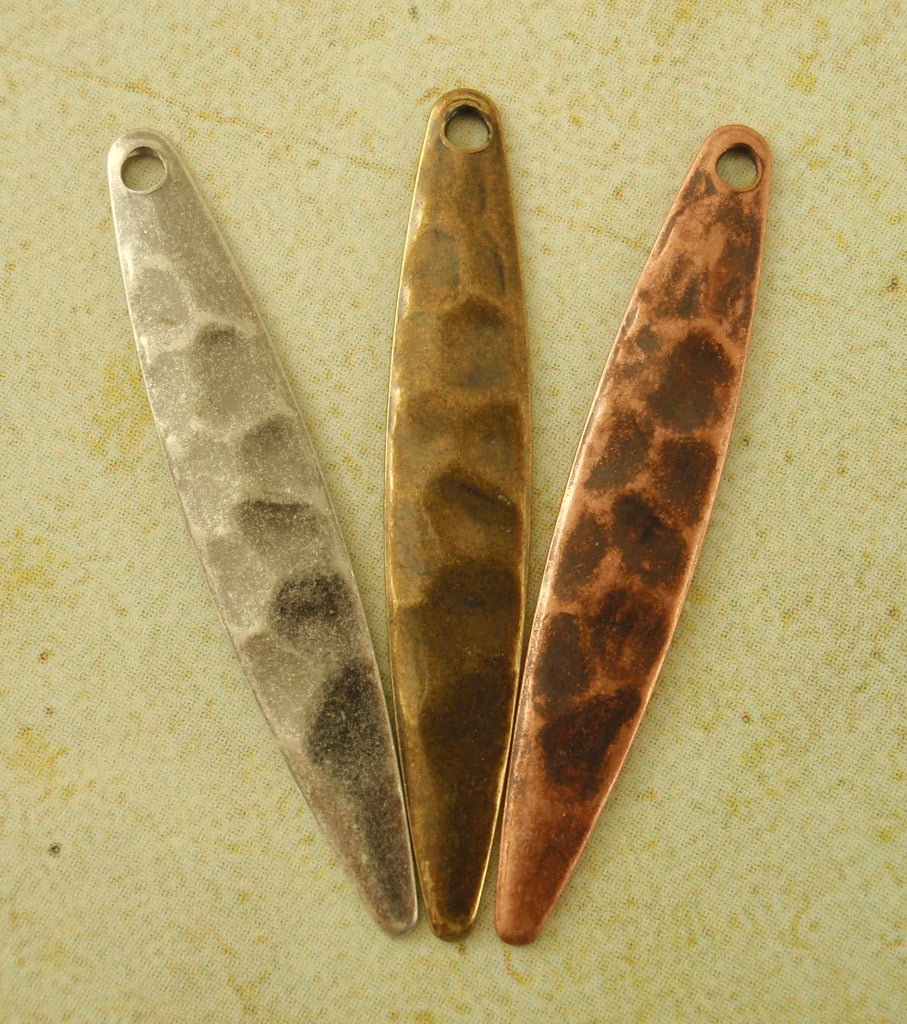 20 Hammered Marquise Leaf Drops 28mm X 5mm Charms in Antique Silver, Antique Gold and Antique Copper - Perfect for Earrings - 100% Guarantee