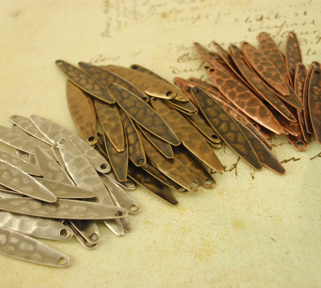 20 Hammered Marquise Leaf Drops 28mm X 5mm Charms in Antique Silver, Antique Gold and Antique Copper - Perfect for Earrings - 100% Guarantee