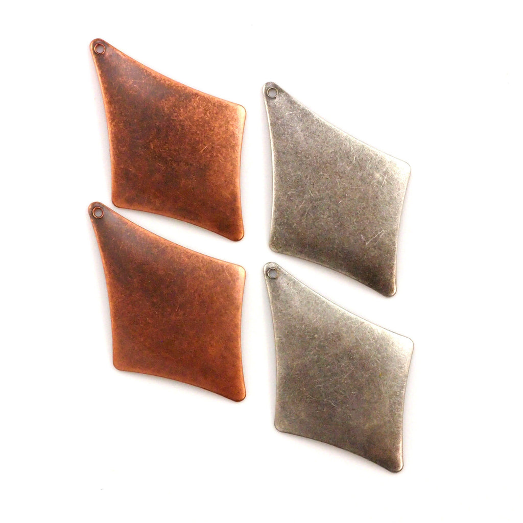 4 Geometric Pendants 30mm X 20mm - Antique Silver, Antique Copper - 100% Guarantee