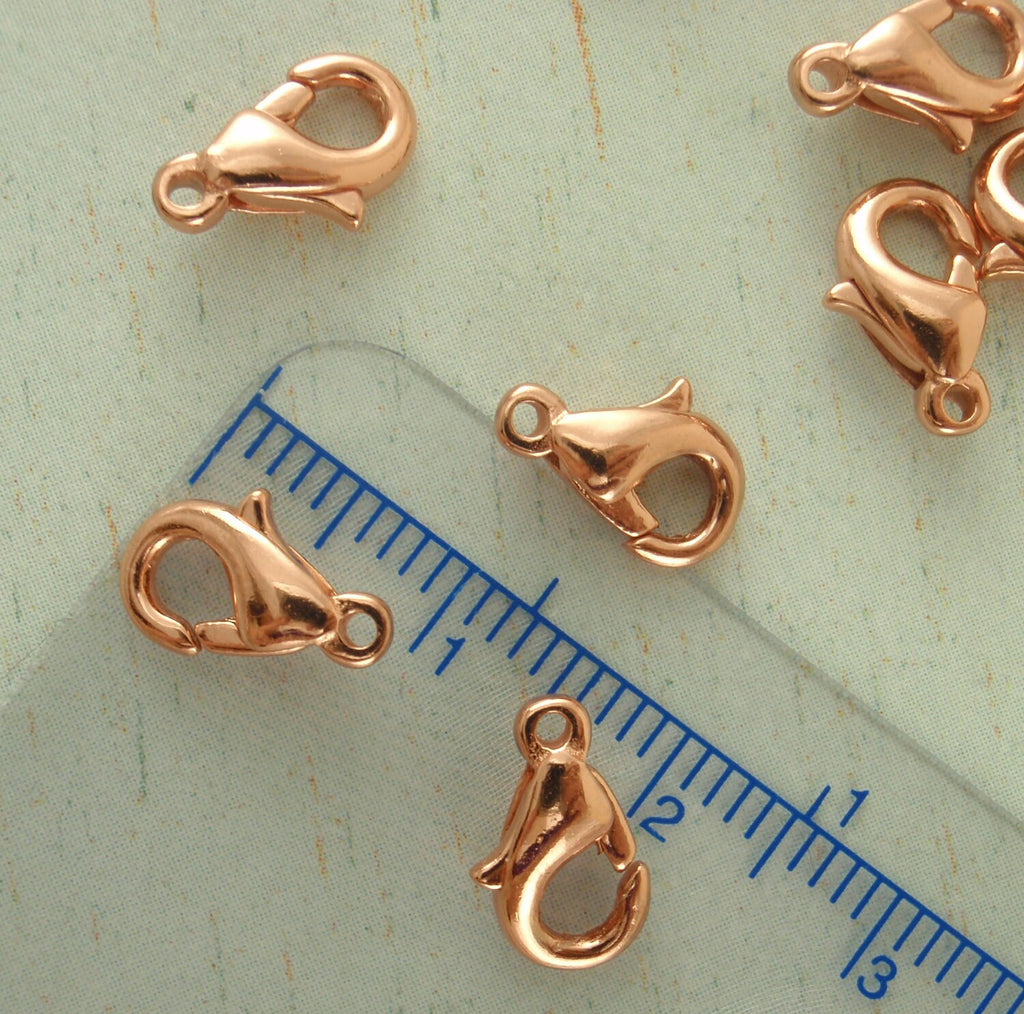 10 Lobster Clasps - Teardrop Style - Copper Plated Brass - Small 8.5mm X 6mm or Large 15mm X 8mm 100% Guarantee
