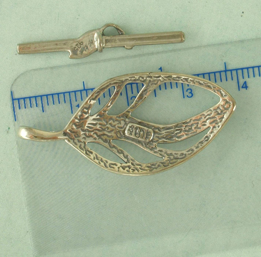 1 Sterling Silver Leaf Clasp - Unique Toggle - Large 40mm X 18mm