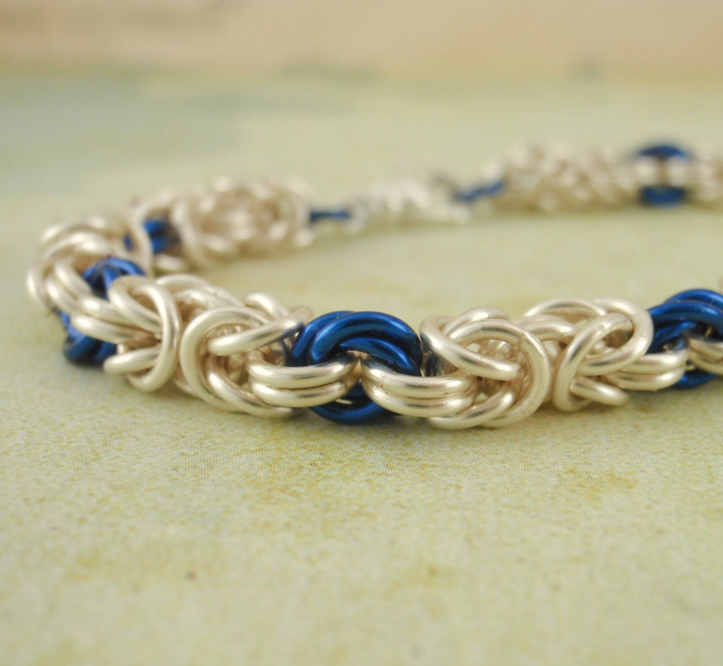 Silvered Blue Byzantine Rose Chainmaille Bracelet Kit - Perfect for Beginners, Fun for All Jewelry Makers