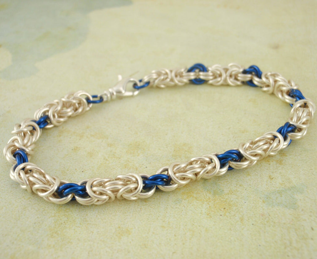 Silvered Blue Byzantine Rose Chainmaille Bracelet Kit - Perfect for Beginners, Fun for All Jewelry Makers