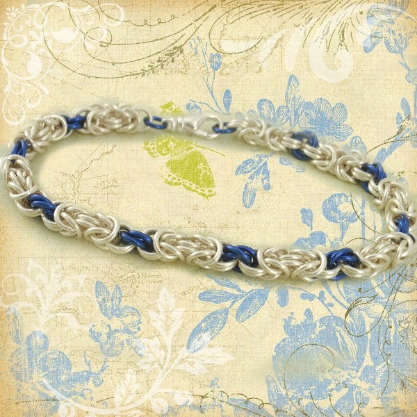 Silvered Blue Byzantine Rose Chainmaille Bracelet Kit - Perfect for Beginners, Fun for All Jewelry Makers