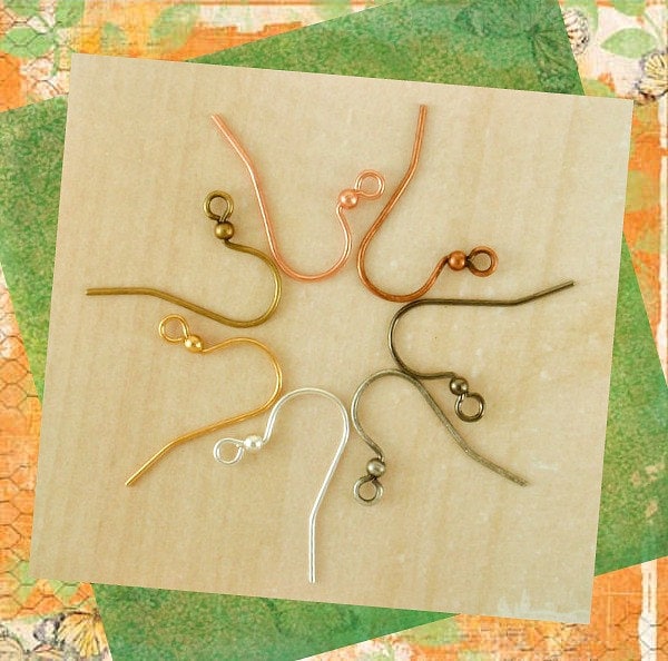 Economical Beaded Ear Wires - 14 Pairs - You Pick Finish - Silver, Gold, Antique Silver, Antique Gold, Copper, Antique Copper or Gunmetal